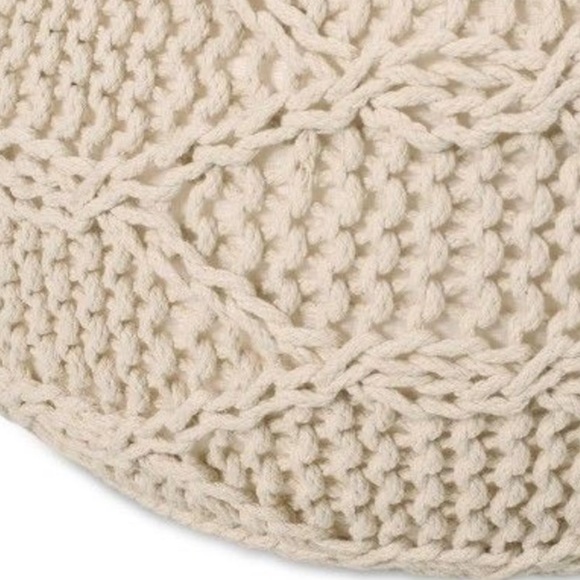 Morven Modern Knitted Cotton Round Pouf Ivory Christopher Knight Home - Open Box - Picture 3 of 5